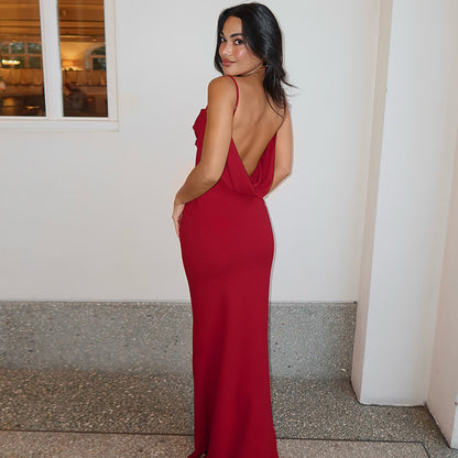 Women Clothing Summer Arrival Sexy Backless Spaghetti Straps Maxi Dress Solid Color Slim Fit Dress Women - Wanita Store