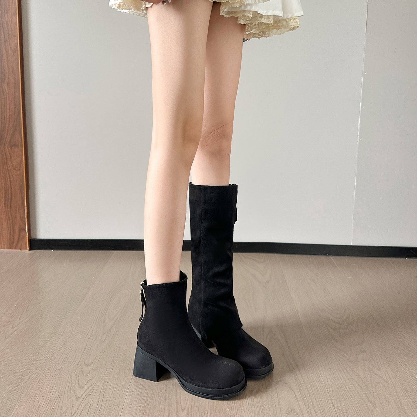 Two Way Wear Long Boots Autumn Winter Detachable Pile Boots Thick High Heel Platform High Leg Boot Retro Pantyhose Boots