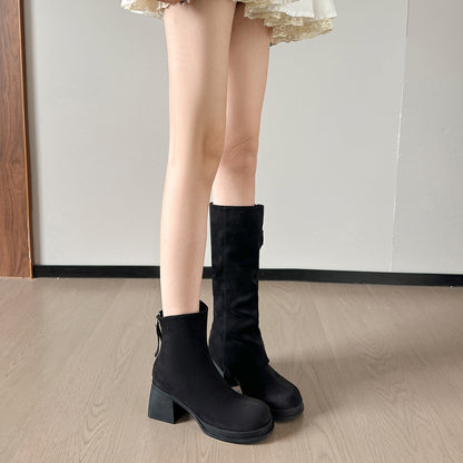 Two Way Wear Long Boots Autumn Winter Detachable Pile Boots Thick High Heel Platform High Leg Boot Retro Pantyhose Boots - Wanita Store