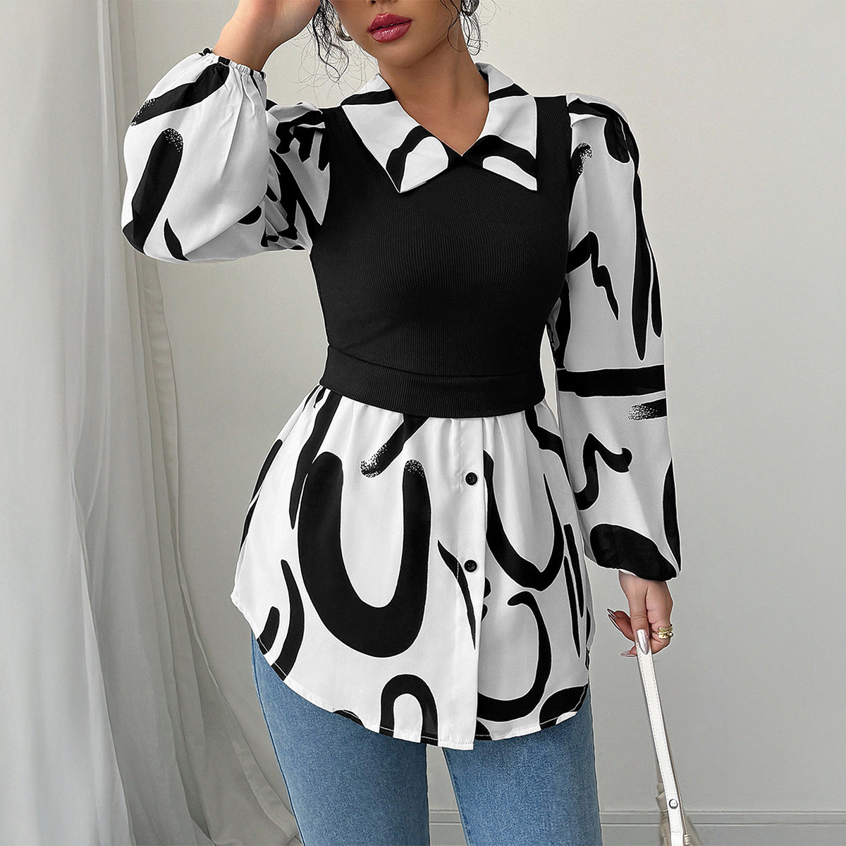 Women Clothing Autumn Casual Vacation Advanced Printed Vest Top Shirt - Wanita Store