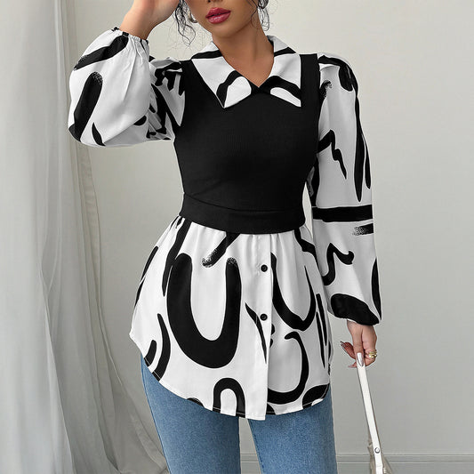 Women Clothing Autumn Casual Vacation Advanced Printed Vest Top Shirt - Wanita Store