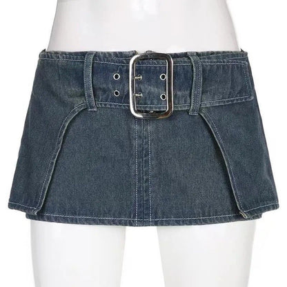 Sexy Personalized Design Faux Two Layer Ultra Short Denim Skirt Distressed Waist Large Breasted Hip Lift Skirt - Wanita Store