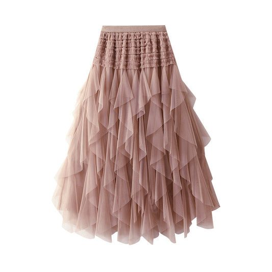 Mesh Anti Aging Super Fairy Slimming Pettiskirt Irregular Asymmetric Skirt Tiered Dress