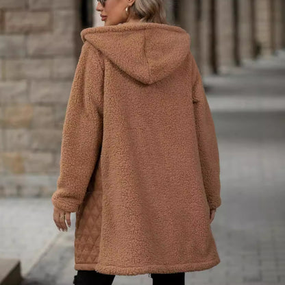 Autumn Winter Women Clothing Loose Hooded Zipper Plush Coat Coat - Wanita Store