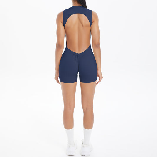 Sleeveless Hollow Out Cutout Yoga Siamese Sports Fitness Yoga Wear with Chest Pad Peach Hip Sports Vest Jumpsuit