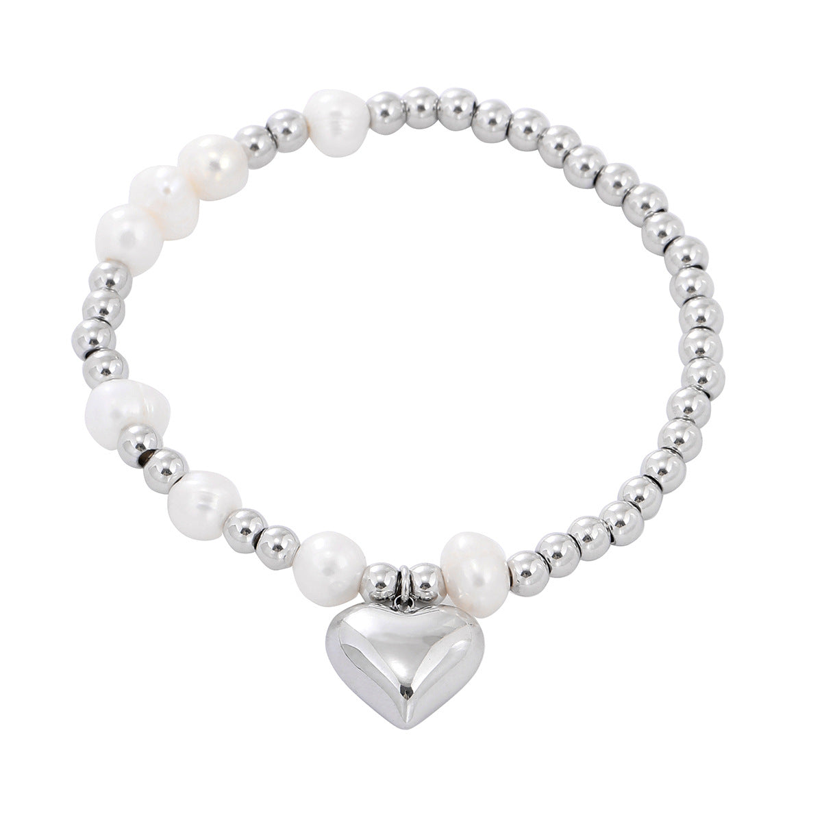 Pearl Heart Titanium Steel Bracelet Women Affordable Luxury All Match Beaded Stainless Steel Bracelet - Wanita Store
