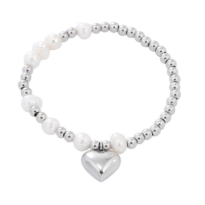 Pearl Heart Titanium Steel Bracelet Women Affordable Luxury All Match Beaded Stainless Steel Bracelet - Wanita Store
