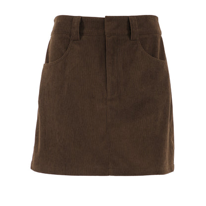 Retro Corduroy Skirt Women Short Autumn High Waist Office All Matching Slimming A line Sheath Skirt（Without Belt） - Wanita Store