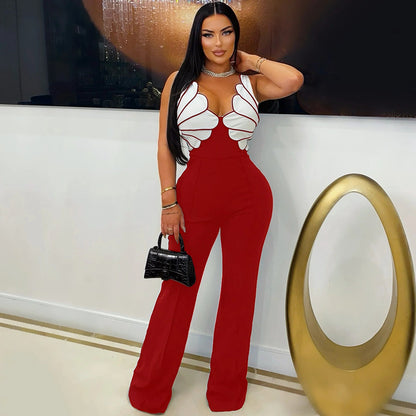 V neck Sleeveless Slim Fit Bodysuit Women Wear Casual Sexy Trousers - Wanita Store