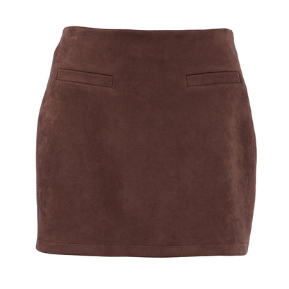 Suede Skirt Autumn Winter High Waist Hip Wrapped Women Clothing Skirt - Wanita Store