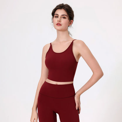 Nude Feel Spaghetti Strap Hollow Out Cutout out Beauty Back Yoga Clothes Bra Belly Contracting Fitness Quick Drying Breathable Exercise Vest - Wanita Store