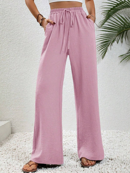 Women Clothing Spring Summer Solid Color Mop Wide Leg Pants Casual Pants - Wanita Store
