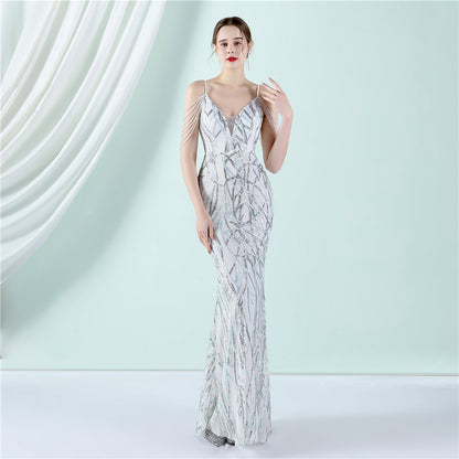 Sling Sequin Toast Dress Bride Long Appreciation Dinner Slim-Fit Fishtail Wedding Car Model Exhibition Dress - Wanita Store