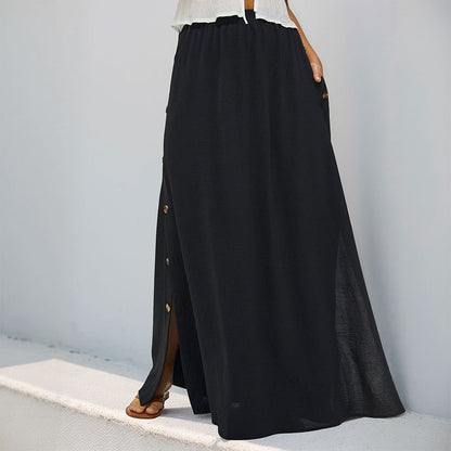 Black Pocket Dress Women Clothing Casual Office Button Skirt - Wanita Store