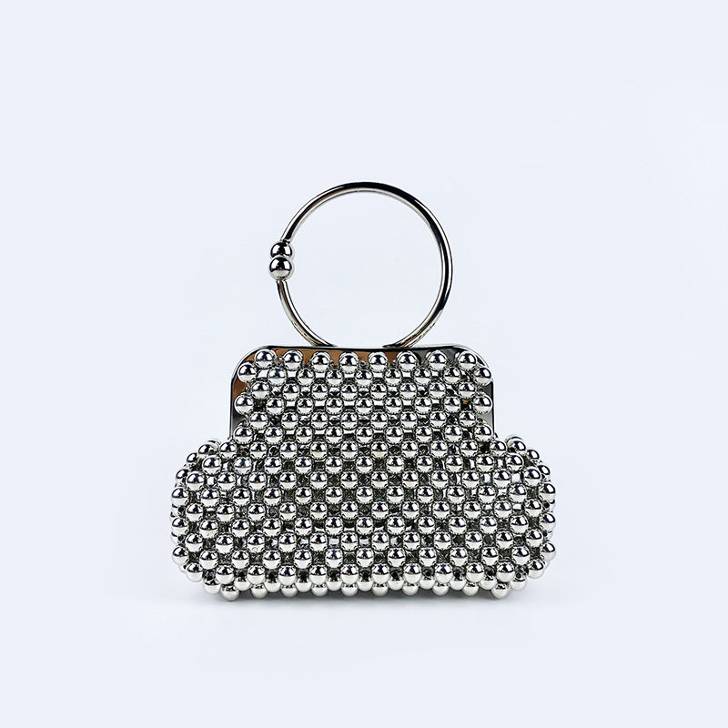 Niche Personality Shell Briefcase Handmade Beaded Fairy Small Bag Women High Sense Pearl Clipped Button Handbags