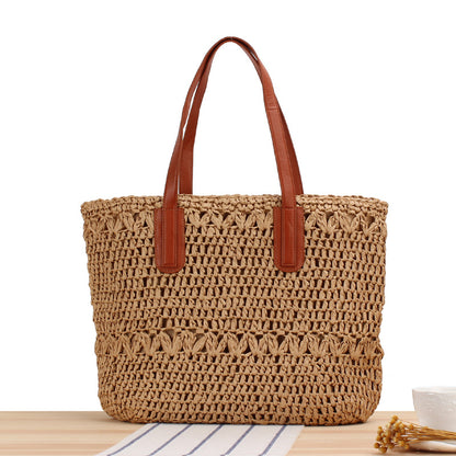 Summer Hollow Out Cutout out Woven Bag Paper String Shoulder Straw Bag Casual Beach Women Bag - Wanita Store