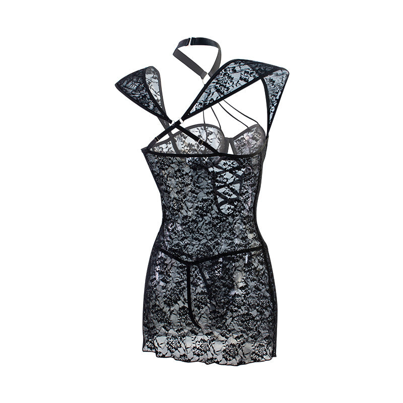 Sexy See through Hollow Out Cutout out Sexy Sleepwear Lace Homewear Nightdress Flirting Sexy Set