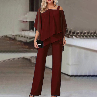 Women Clothing Solid Color Loose Casual Sleeve Irregular Asymmetric Suit - Wanita Store