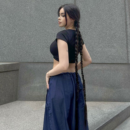 Blue Loose Sports Casual Woven Wide Leg Pants for Women Summer Street Snap - Wanita Store
