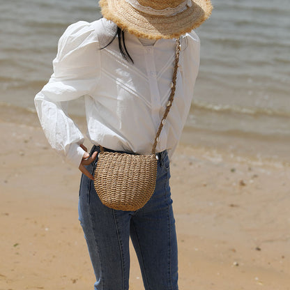 Cute Straw Bag Women Single Shoulder Crossbody Shell Straw Bag Woven Bag All Match Seaside Vacation Beach Bag - Wanita Store