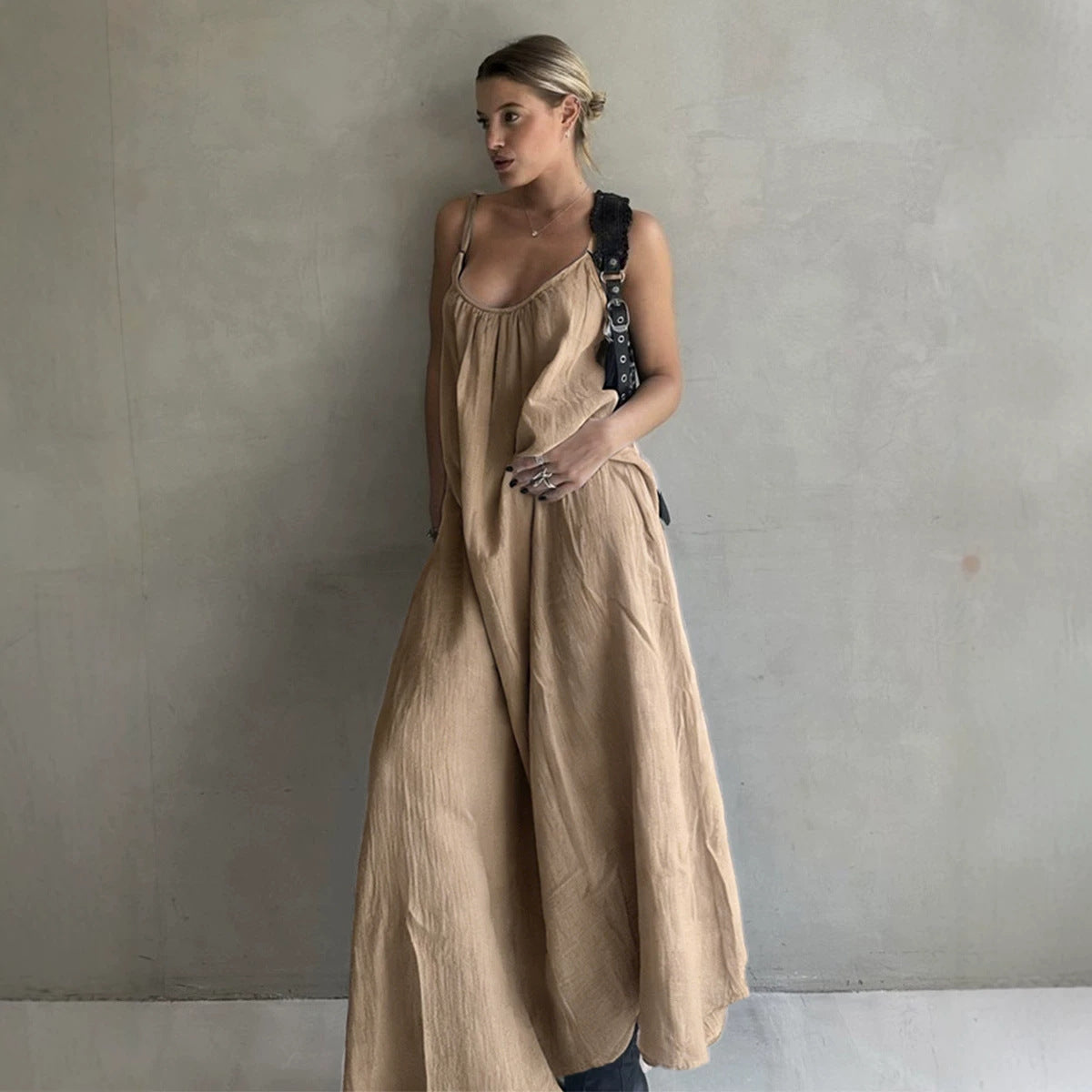 Cami Dress Spring Summer Women Loose Texture Sense A line Low Collar Long Vacation Dress