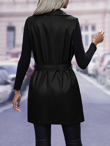 Leather Cardigan Lace up Vest Coat Vest Jacket Top Women Leather Vest - Wanita Store