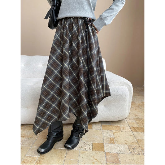 Blogger Love Product Irregular Asymmetric Design Elastic High Waist Contrast Color Check Skirt