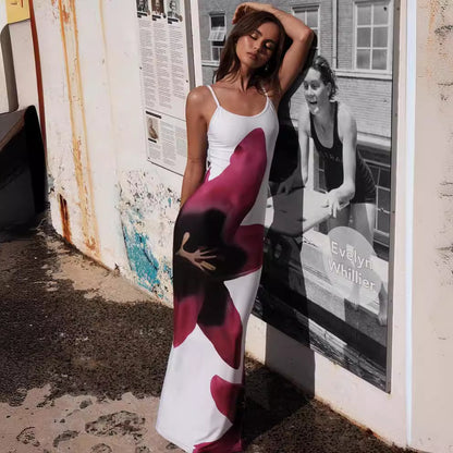 Women Clothing Summer Sexy Spaghetti Strap Floral Print Hip Split Dress Women Beach Dress - Wanita Store