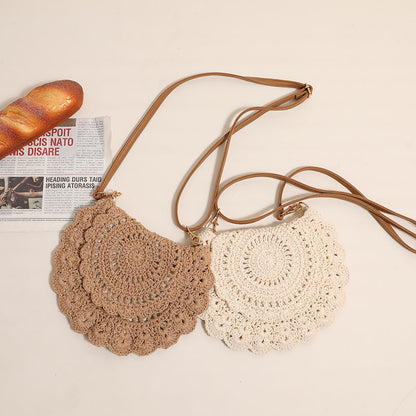 Lace Crossbody Cotton Thread Woven Bag Hollow Out Cutout Shoulder Straw Bag Vacation Beach Bag Women Bag - Wanita Store