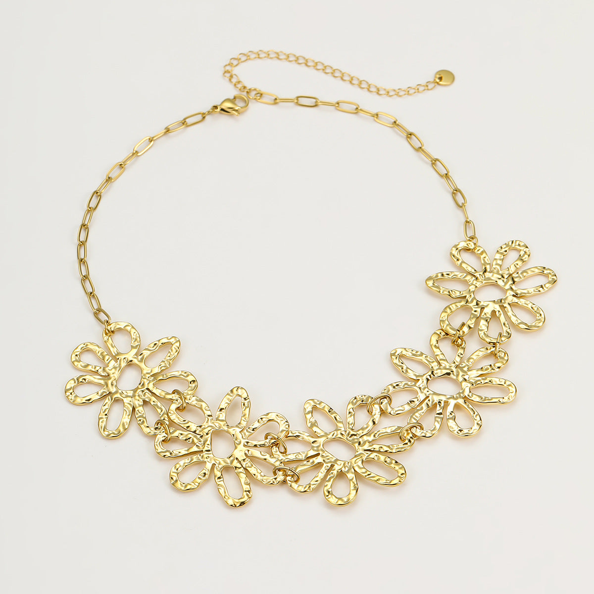 Retro Irregular Asymmetric Hollow Out Cutout out Pleated Floral Petals Necklace Light Luxury Personality Necklace Accessories - Wanita Store