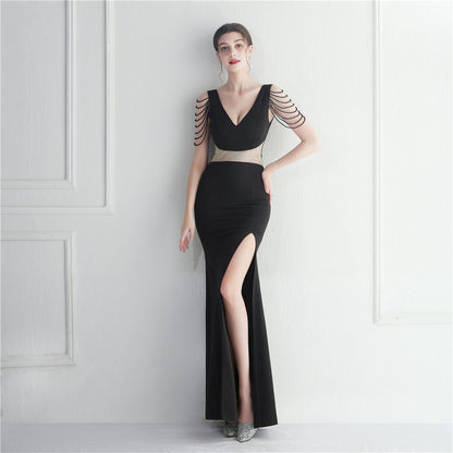 Dress Rhinestone Beaded Star Host Dinner Wedding Long Evening Dress - Wanita Store