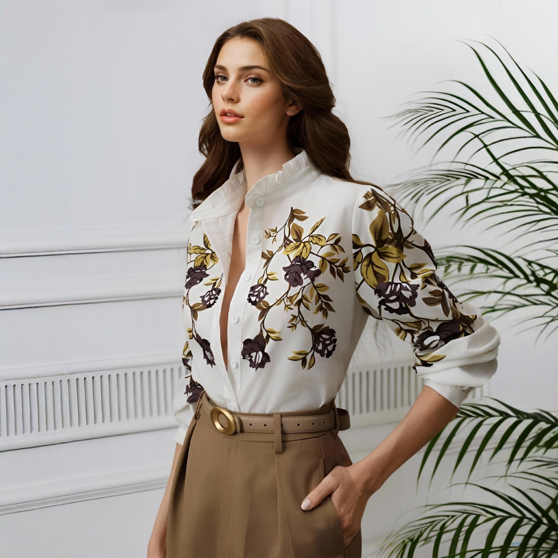 Women Clothing Office Printed Long Sleeved Shirt - Wanita Store