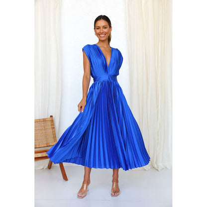 Spring Summer Sexy Pleated Dress Casual Loose Zip Sleeveless Dress - Wanita Store
