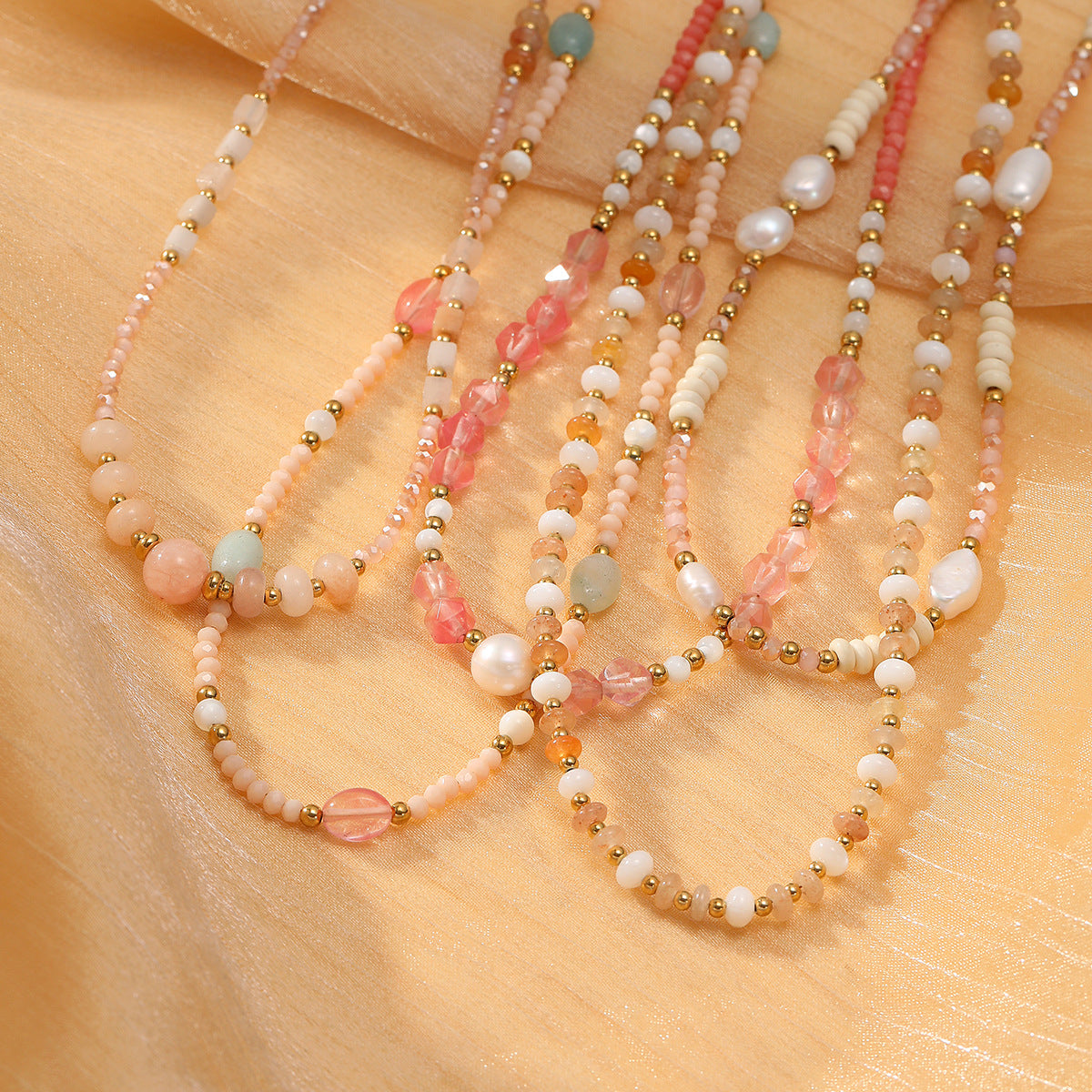 Colorful Natural Stone Handmade Beaded Titanium Steel Necklace Affordable Luxury High Grade Freshwater Pearl Embellished - Wanita Store