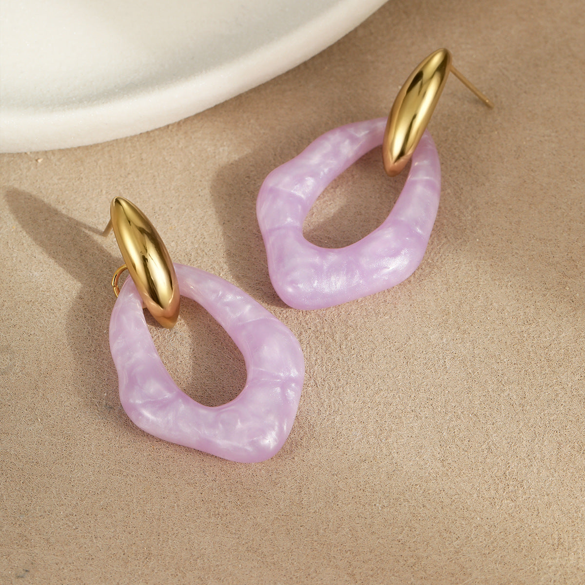 Macaron Color Resin Stainless Steel Gold Plated Earrings Cute Simple High Sense Ear Rings - Wanita Store