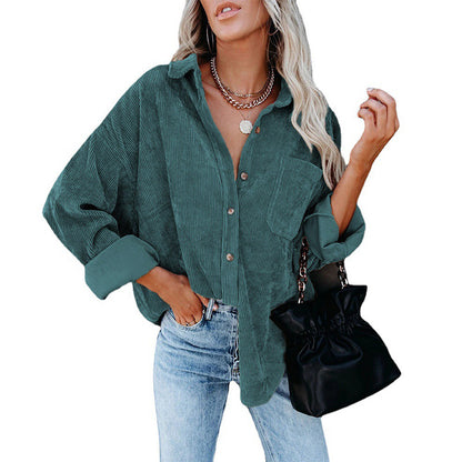 Autumn Winter Women Clothing Oversize Women Corduroy Loose Casual Shirt - Wanita Store
