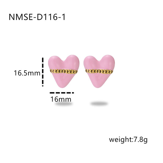 Colorful Oil Necklace Love Stainless Steel Studs Personalized Minority Design Light Luxury Titanium Steel Earrings - Wanita Store