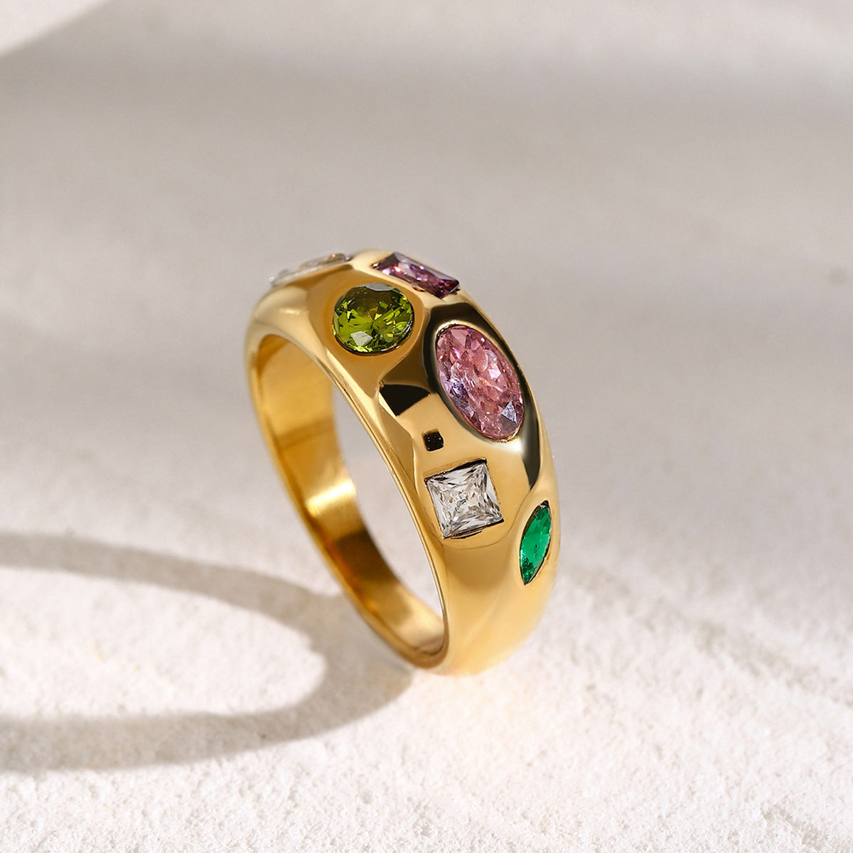 Internet Fashionable 18K Gold Stainless Steel Color Zircon Ring - Wanita Store