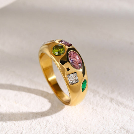 Internet Fashionable 18K Gold Stainless Steel Color Zircon Ring - Wanita Store