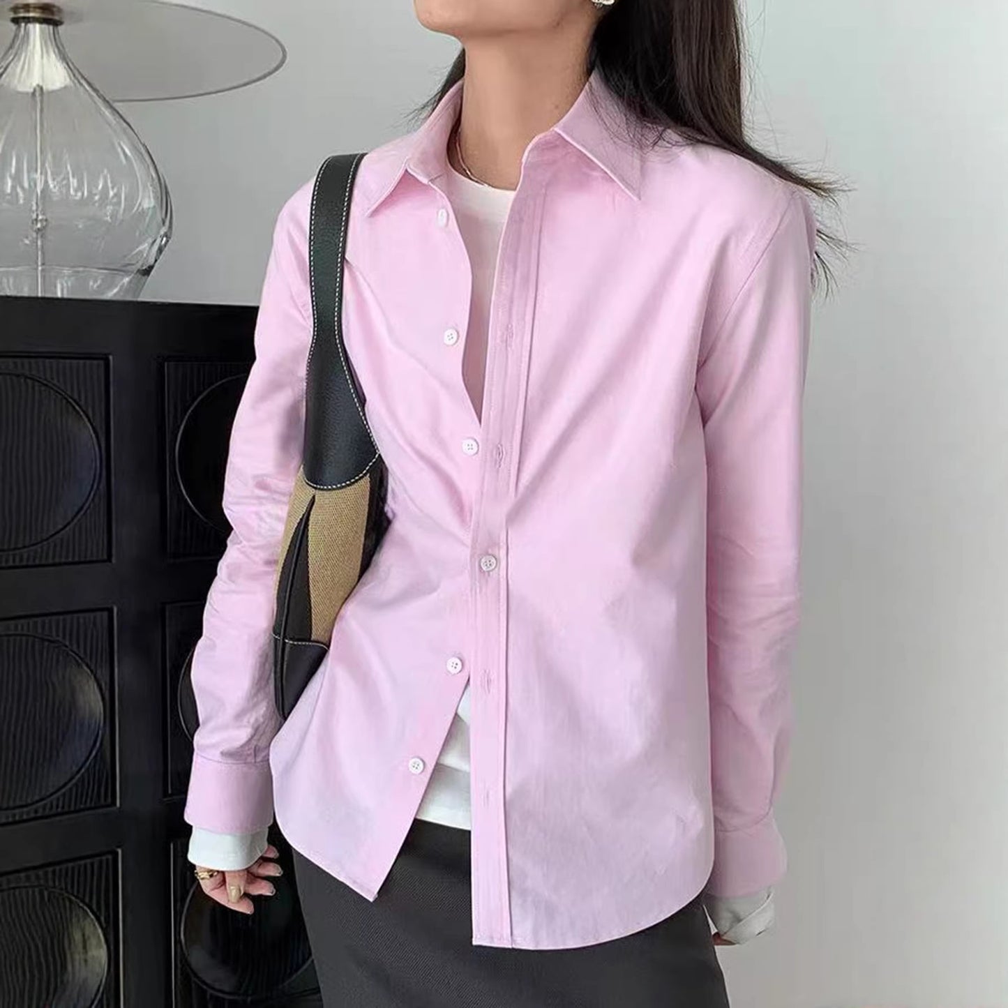 Women Clothing Autumn Advanced All Match Basic Tops Shirt - Wanita Store