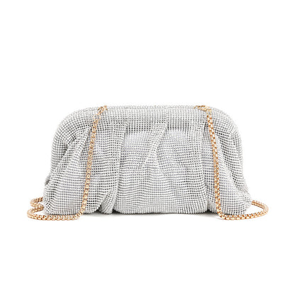 Rhinestone Cloud Bag Pleated Women Bag Texture High End Cosmetic Bag Niche Messenger Bag - Wanita Store