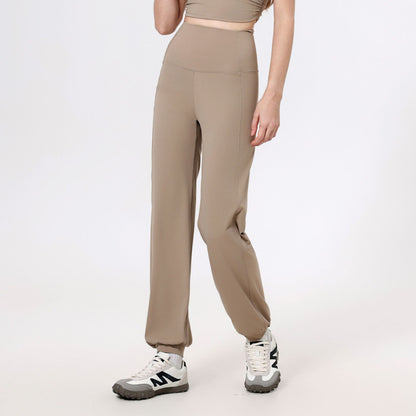 High Waist Belly Contracting Sports Loose Straight Ankle Tied Trousers Women Quick Drying Running Fitness Pants Nude Feel Yoga Pants - Wanita Store