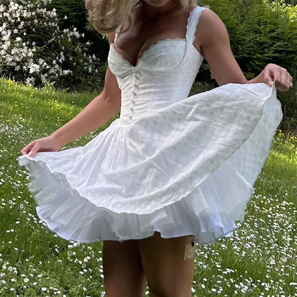Robe sexy col V en dentelle à fines bretelles Robe sexy blanche avec motif imprimé Vêtements sexy pour femmes