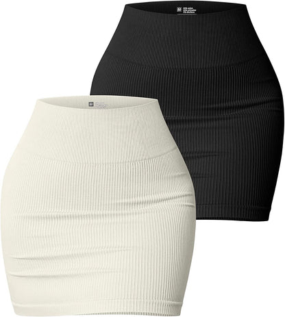 Women Skirt Basic Elastic Rib Casual High Waist Mini Hip Skirt - Wanita Store