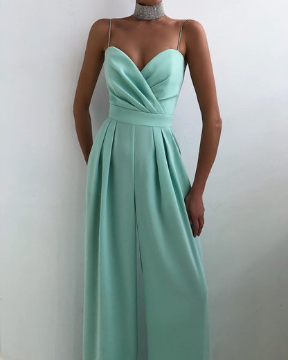 Sling Waist Straight Mop Floor Minimalist Jumpsuit Spring Summer - Wanita Store