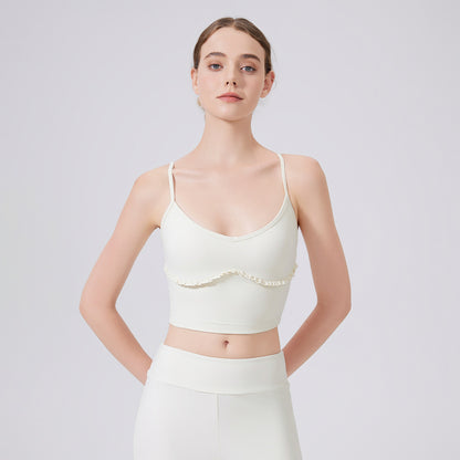 Cloud Sense Beauty Back Spaghetti Strap Lace Yoga Vest with Chest Pad Pilates Workout Bra Sports Underwear for Women - Wanita Store