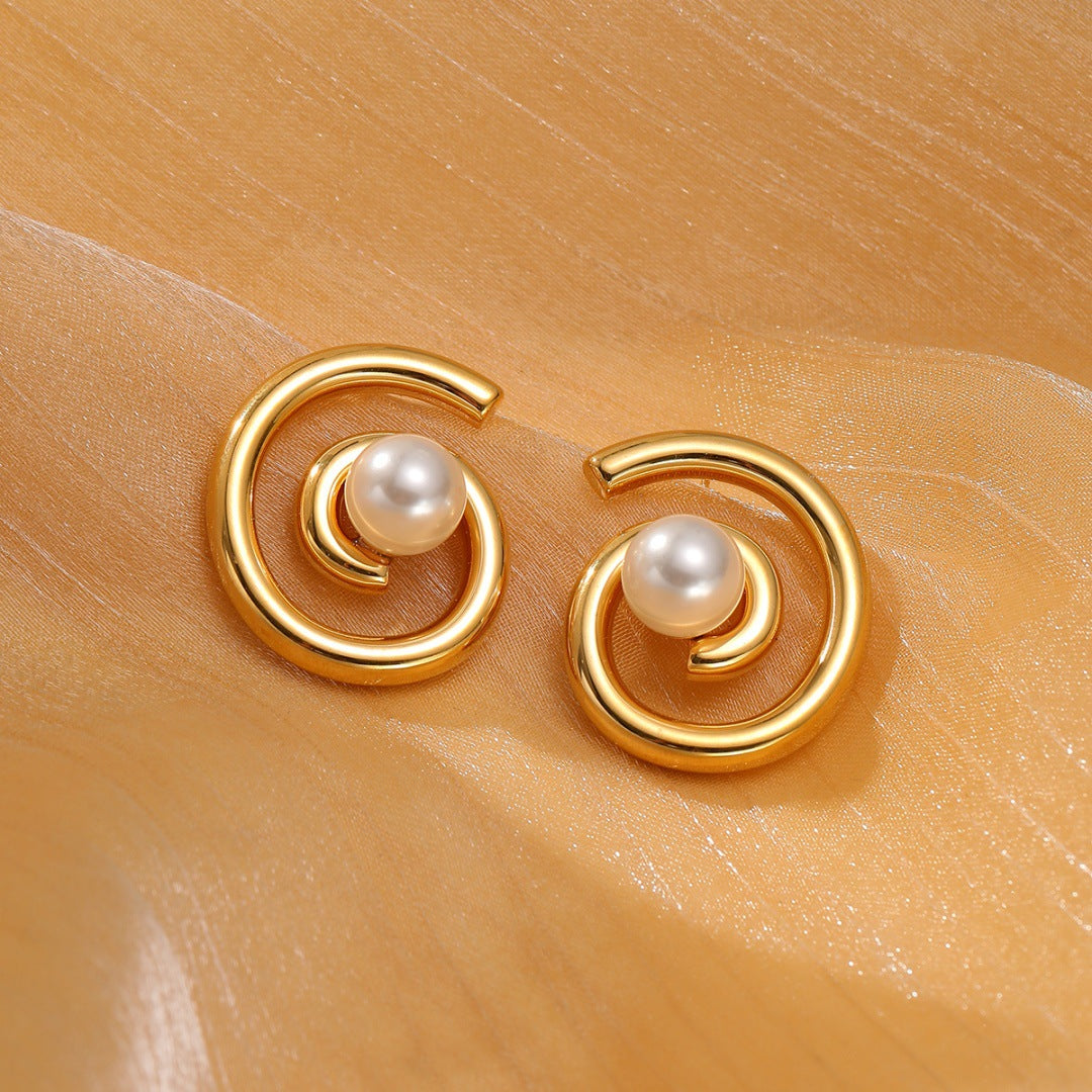 Light Luxury Titanium Steel Pearl Floral High Grade Earrings Simple Elegant Exaggerated Design Stainless Steel Studs - Wanita Store