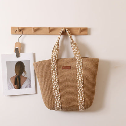 Large Capacity Tote Straw Bag Niche Hand Carrying Woven Bag Women Vacation Beach Bag Handbag - Wanita Store