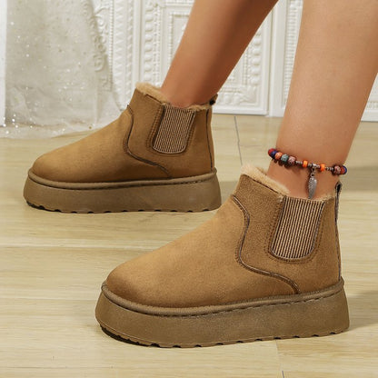 Autumn Winter Ladies Platform Snow Boots Cotton Shoes Brushed Lining round Toe Slip on Cotton Boots - Wanita Store