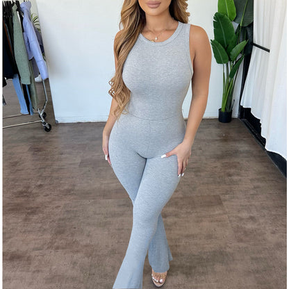 Women Clothing Comfortable Sleeveless Zipper Slim Fit High Waist Micro Pull Jumpsuit - Wanita Store